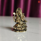 Brass Miniature Ganesh Ji Idol - 2.5cm | Antique Finish | Spritual use for Home, Temple & Car Dashboard Decor