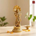 Brass Vishnu Ji Idol - 9cm| Standing on Lotus | GoldenFinish | Spiritual Decor for Temple, Home & Car Dashboard