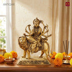 Brass Sherawali Maa Idol - 10.5cm | Antique Golden Finish | Spiritual Idol for Temple & Home Decor