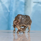 Brass Cow & Calf Figurine -4cm | Antique Finish | Spritual use for Home, Temple & Dashboard Decor
