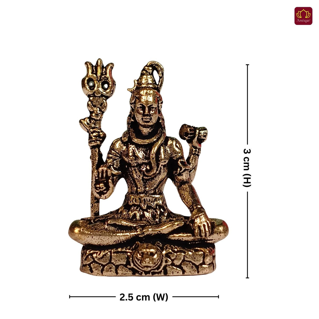 Brass Miniature Shiv Ji Idol - 3 cm | Antique Finish | Spiritual use for Temple, Home & Car Decor