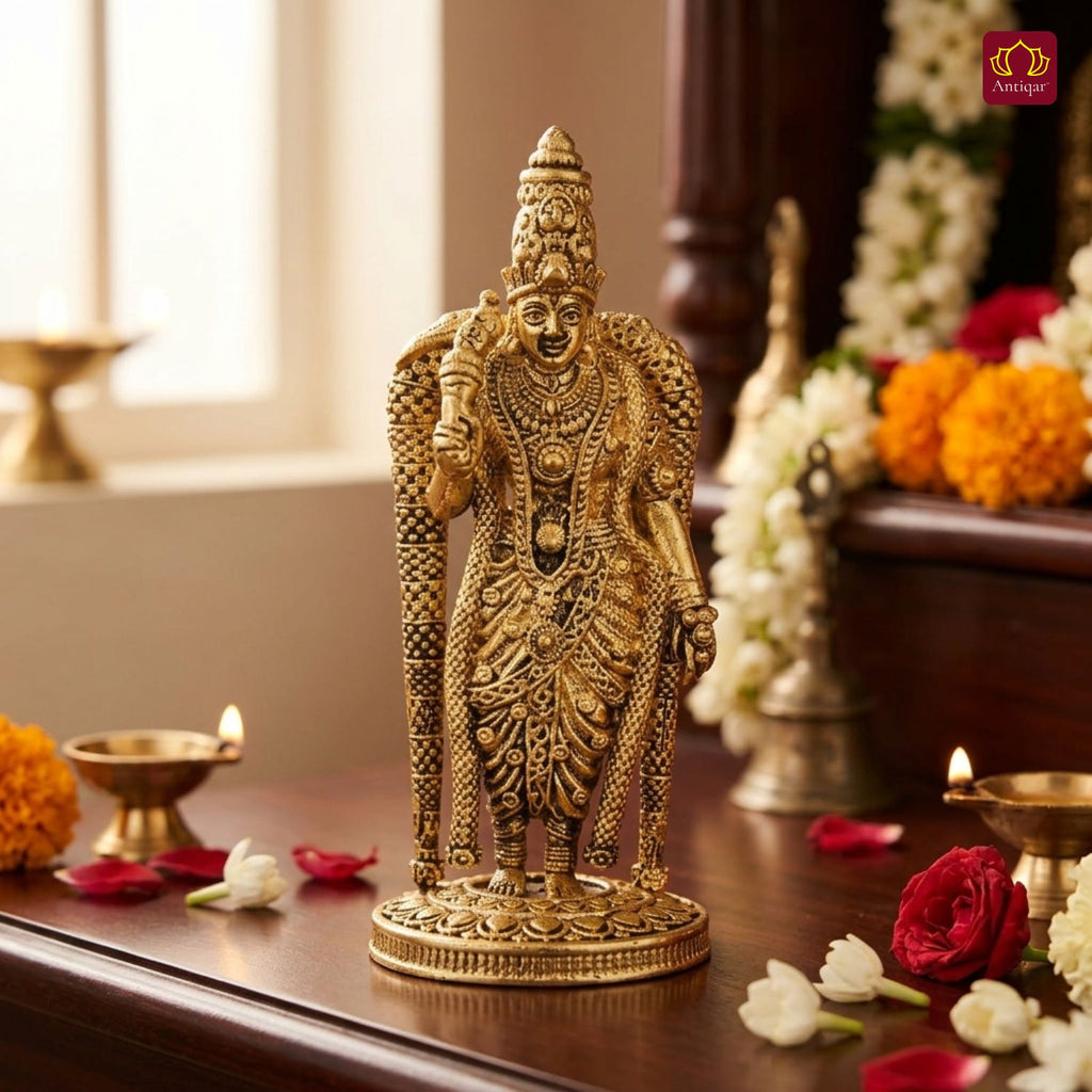 Brass Meenakshi Deviji Idol -8cm | Golden Finish | Spritual use for Home, Temple & Car Dashboard Decor