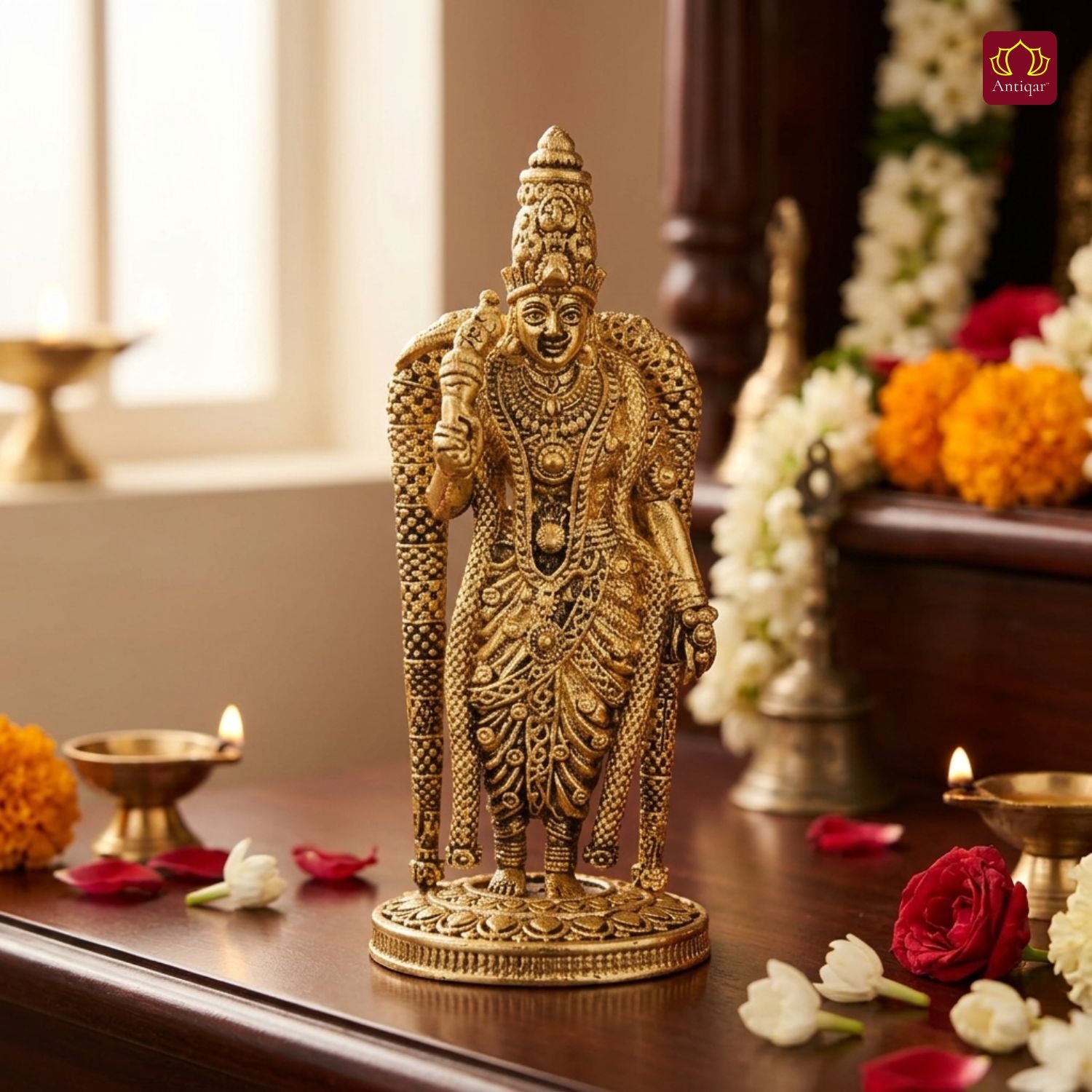 Brass Meenakshi Deviji Idol -8cm | Golden Finish | Spritual use for Home, Temple & Car Dashboard Decor