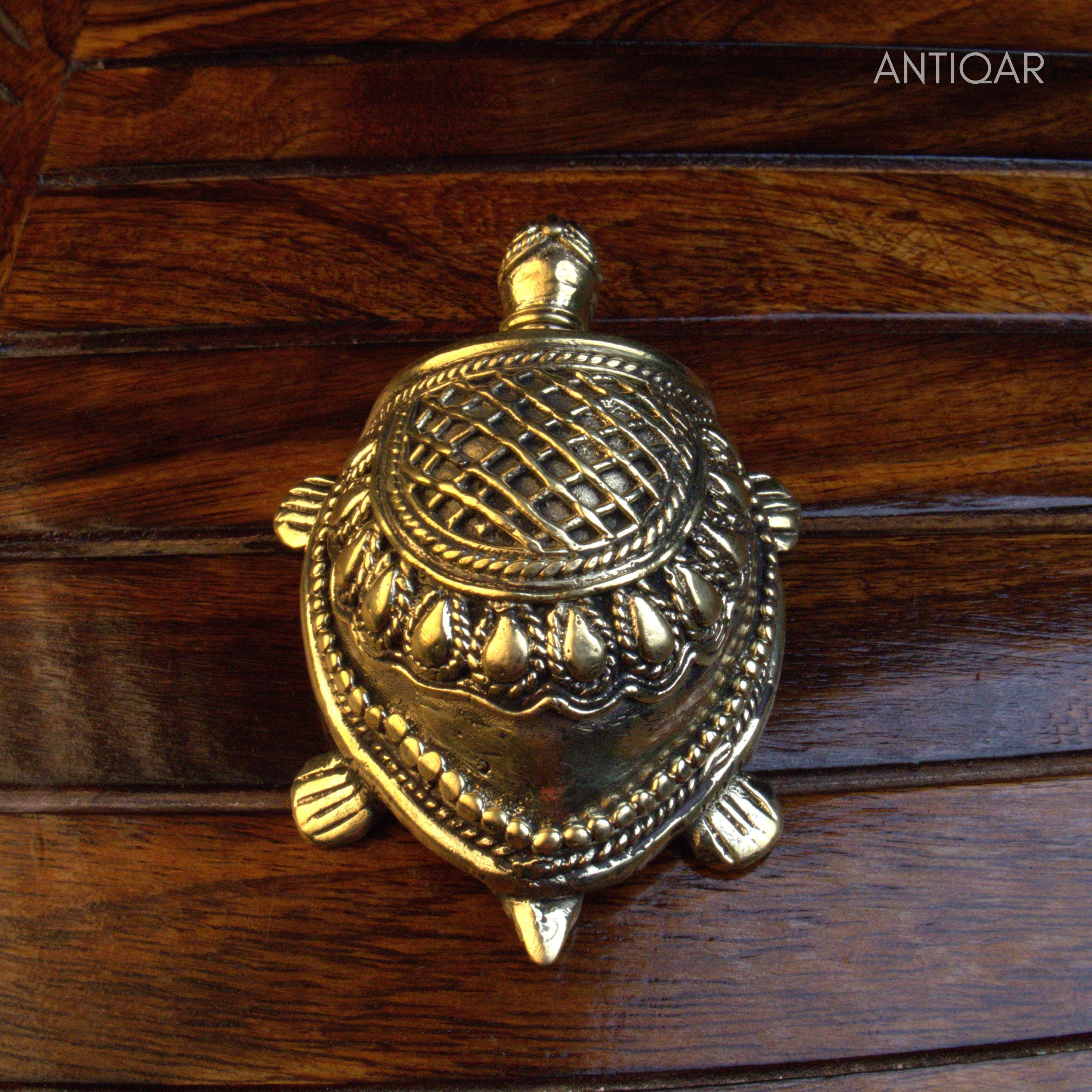 "Dhokra Art Brass Tortoise – 3 cm | Antique Finish Tribal Handcrafted Turtle Showpiece for Temple, Home & Table Decor  "