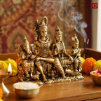 Brass Shiv Parivar Idol - 9cm | Antique Golden Finish | Spiritual Idol for Temple & Home Decor