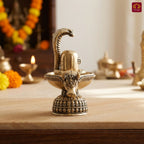 Brass Shivling with Detachable Sheshnaag – 6cm | Golden Finish | Spiritual Idol for Temple & Home Decor