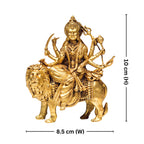 Brass Sherawali Maa Idol - 10cm | Sitting on Lion | Antique Golden Finish | Spiritual Idol for Temple & Home Decor