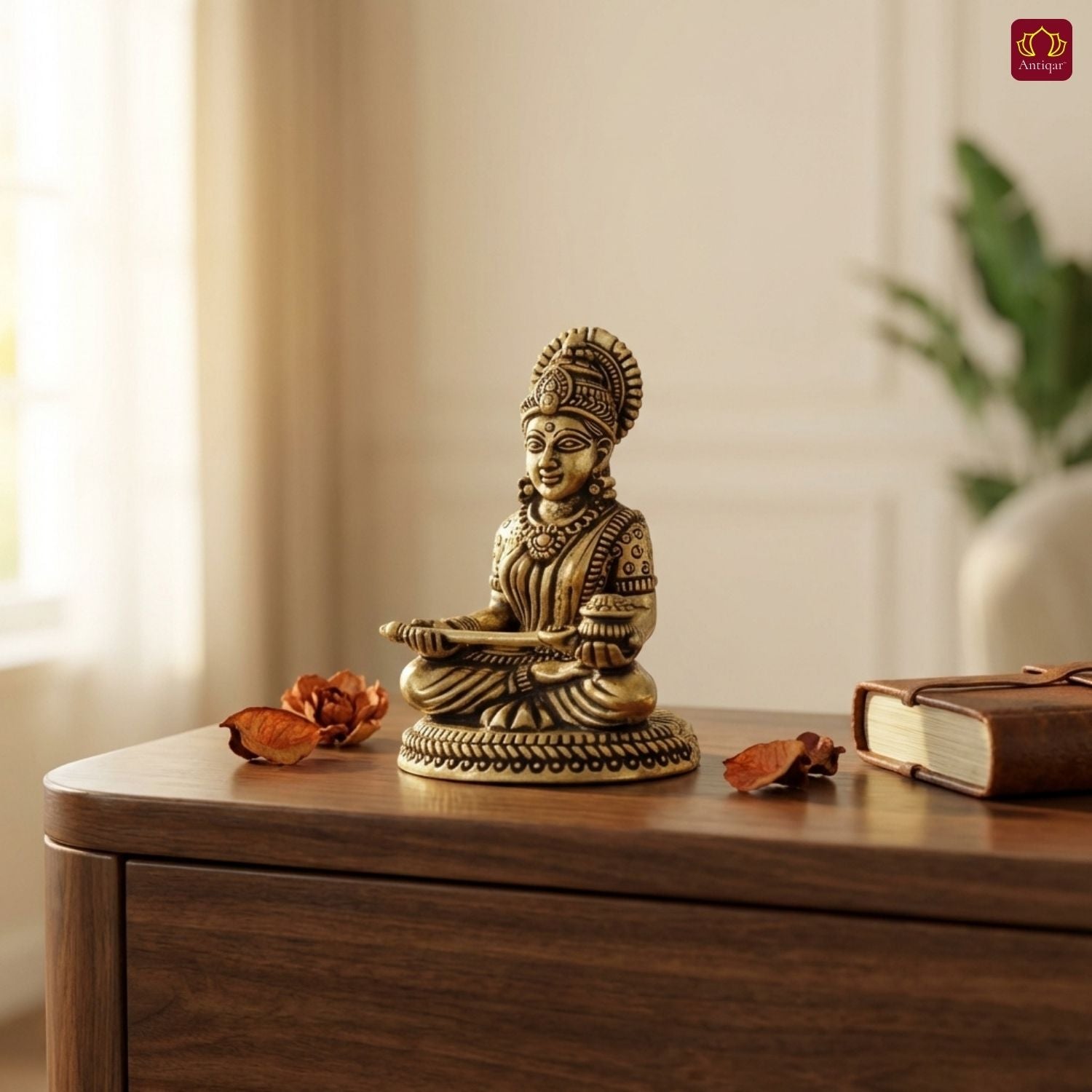 Brass Annapurna Devi Idol - 4cm | Antique Finish | Spiritual Idol for Temple & Home Decor
