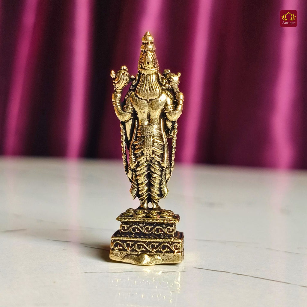 Brass Miniature Venkateswara Balaji Idol -4cm | Antique Finish | Spritual use for Home, Temple & Car Dashboard Decor