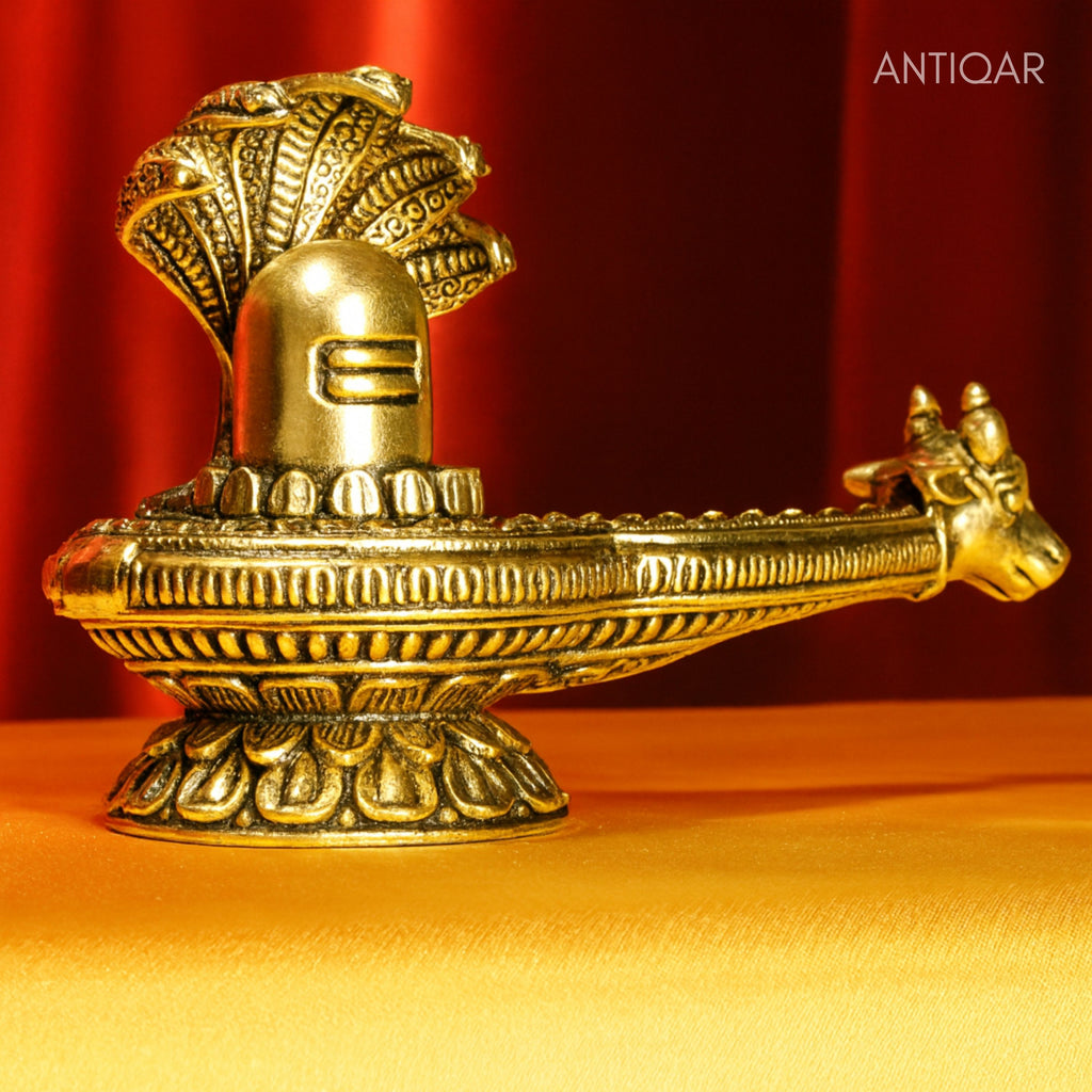 Brass Shivling with Detachable Sheshnaag – 6cm | Antique Finish | Spiritual Idol for Temple & Home Decor