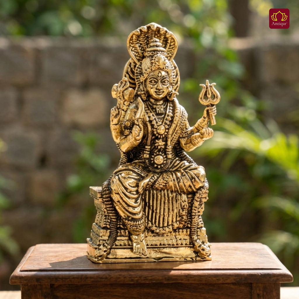 Brass Kurmuri Mariamman Idol – 6 cm | Golden Finish | Spiritual Use for Home, Temple & Car Dashboard Decor