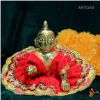 Brass Laddu Gopal Idol – 10 cm | With Dress & Bansuri | Superfine Finish | Handcrafted Spiritual Idol for Temple, Home & Car Dashboard Decor