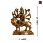 Brass Sherawali Mata Idol – 10 cm | Sitting on Lion | Black Antique Finish | Handcrafted Idol for Temple, Home & Car Dashboard Decor