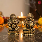 Brass Ganesh Laxmi Pair Idol - 4.5 cm | Golden Finish | Spiritual Idol for Temple & Home Decor