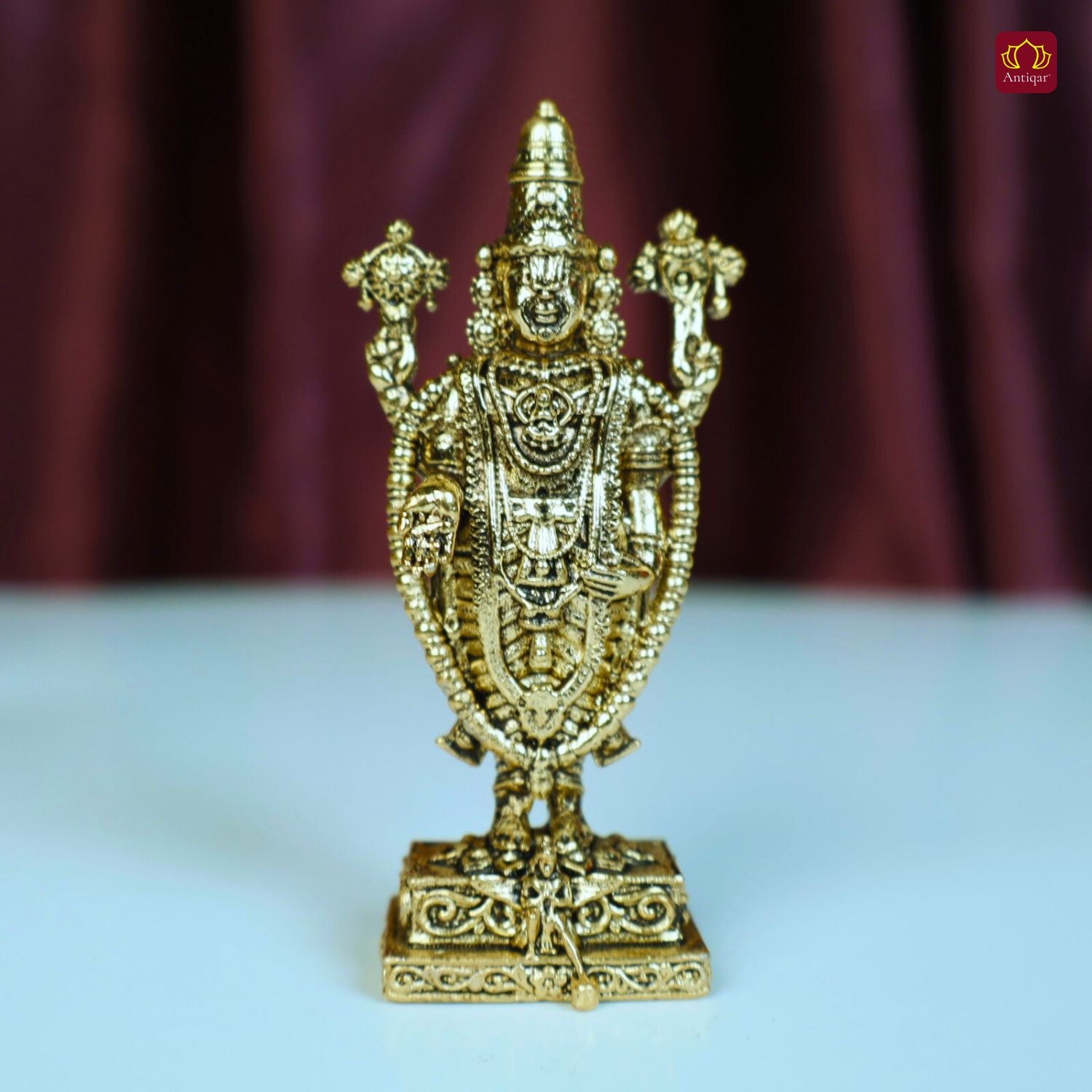Brass Shree Venkateshwara Ji Idol - 7.5cm | Golden Finish | Spritual use for Home, Temple & Car Dashboard Decor