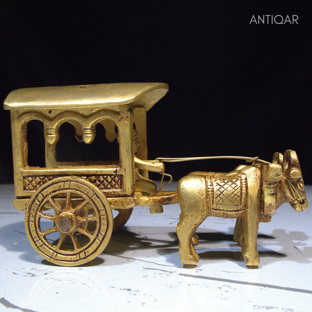 Brass Designer Roof Bullock Cart Golden Showpiece -7.5 cm | Antique Golden Finish | Handicraft Decorative Showpiece for Home, Table & Office Decor
