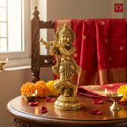 Brass Krishna Idol - 15cm | Handcrafted Art for Worship | Home, Temple & Vehicle Decor