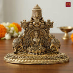 Brass Tirupathi Balaji & Goddess Gajalakshmi with Vaishnava Symbols - 8cm | Golden Finish | Spritual use for Home, Temple & Car dashboard Decor