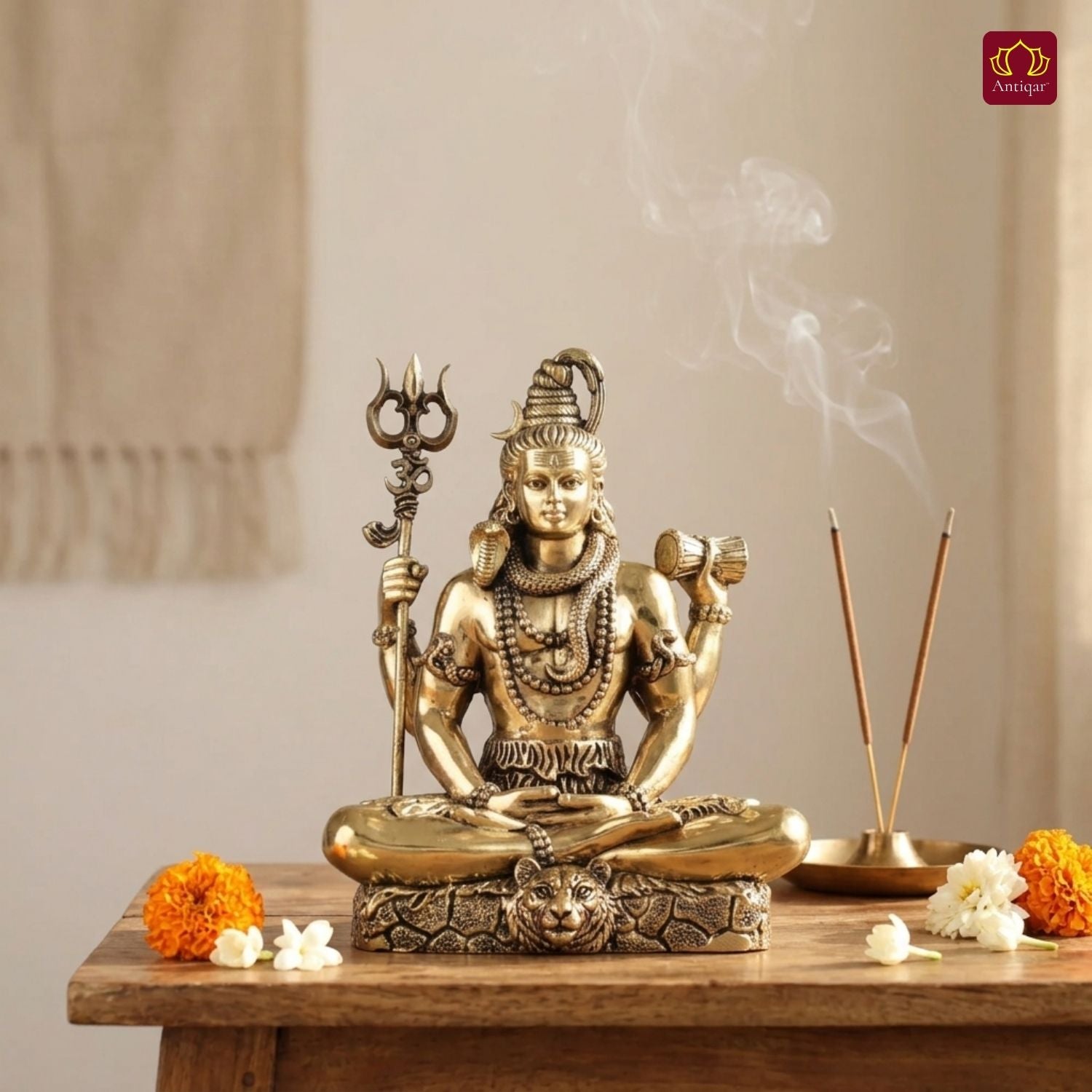 Brass Shiv Ji Idol - 5cm | Golden Finish | Spiritual Idol for Temple & Home ,Car Decor