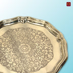 Brass Etching Design Plate - 20cm | Antique Golden Finish | Traditional use for Pooja in Temple, Festivals and Home