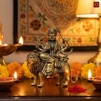 Brass Sherawali Maa Idol - 7.5cm | Sitting on Lion | Antique Golden Finish | Spiritual Idol for Temple & Home Decor