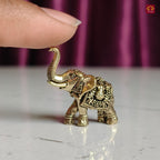 Brass Miniature Elephant Showpiece  - 2.5cm | Antique Finish | Decorative Figurines for Temple, Home & Office