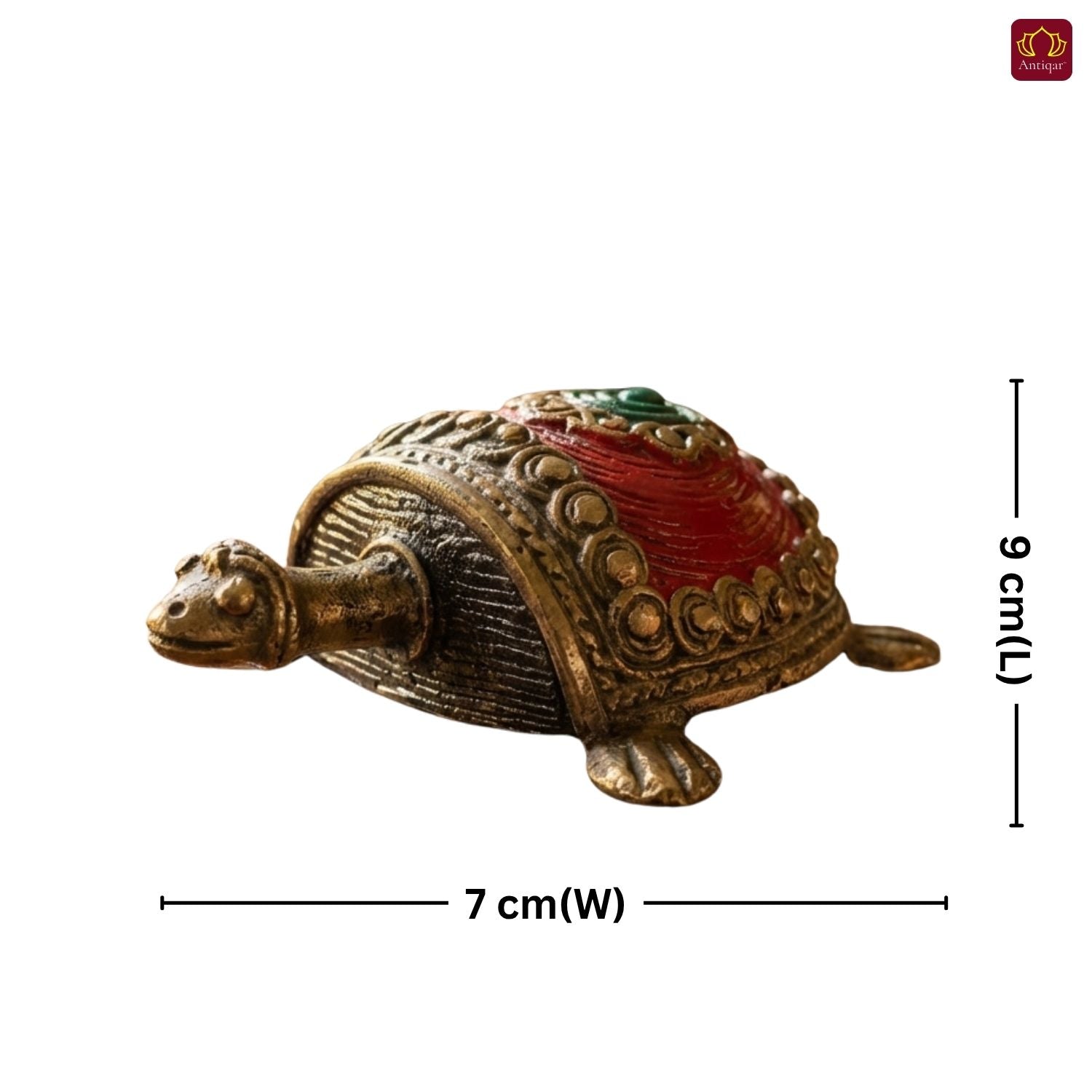 Dhokra Art Brass Turtle – 3 cm | Red Antique Finish | Tribal Handcrafted Showpiece for Temple, Home & Table Decor