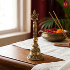 Brass Garud Ghanti - 12cm | Antique Finish | Spiritual Decor for Temple, Home & Table