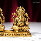 Brass Ganesh Laxmi Idol - 7.5 cm | Antique Finish | Spiritual Idol for Temple & Home Decor (One Set)