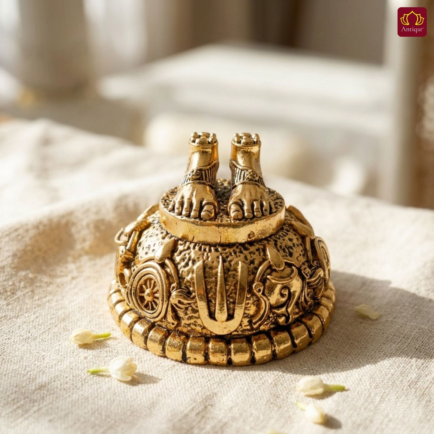 Brass Balaji Charan Paduka - 3cm | Golden Finish | Handcrafted Spiritual Symbol for Temple & Home Decorr
