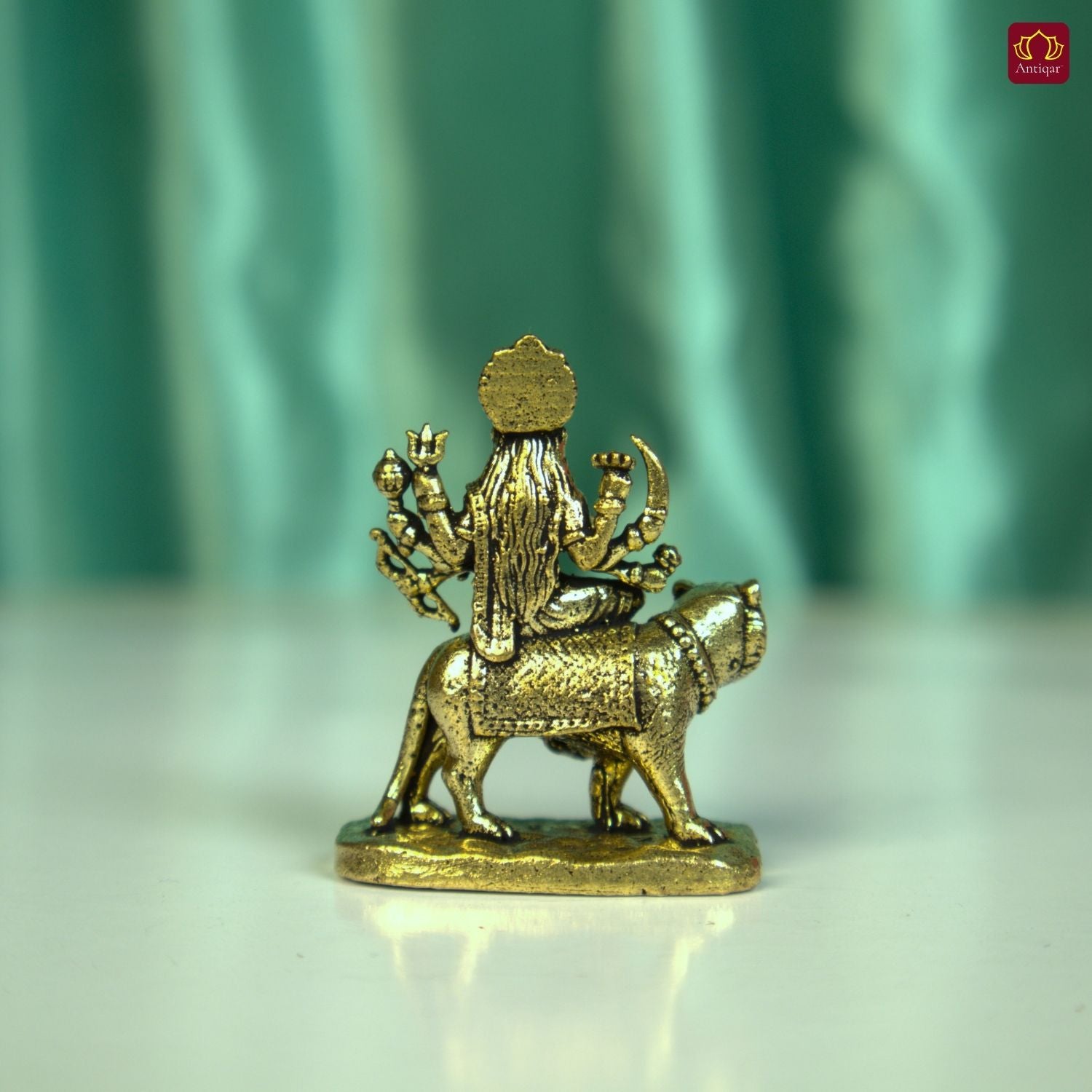 Brass Miniature Sherawali Maa Idol - 4cm | Antique Finish | Spritual use for Home, Temple & Car Dashboard Decor