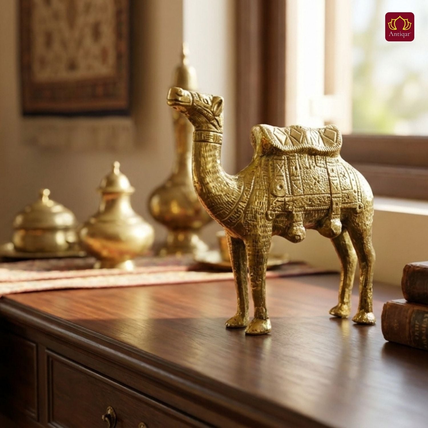 Brass Camel Showpiece – 13.5 cm | Superfine Finish | Handcrafted Decorative Figurine for Living Room & Office Decor