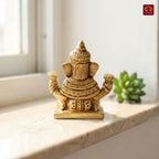 Brass Ganesh Ji Idol – 6 cm | Sitting Position | Antique Golden Finish | Handcrafted Decor for Temple, Home & Festival Use