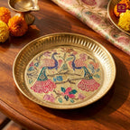 Brass Meenakari Art Design Plate - 2.5cm | Serve Main Course items in Lunch & Dinner | Antique Golden Finish | Traditional Mughlai Style use for serving in Kitchen, Festivals and Restaurents
