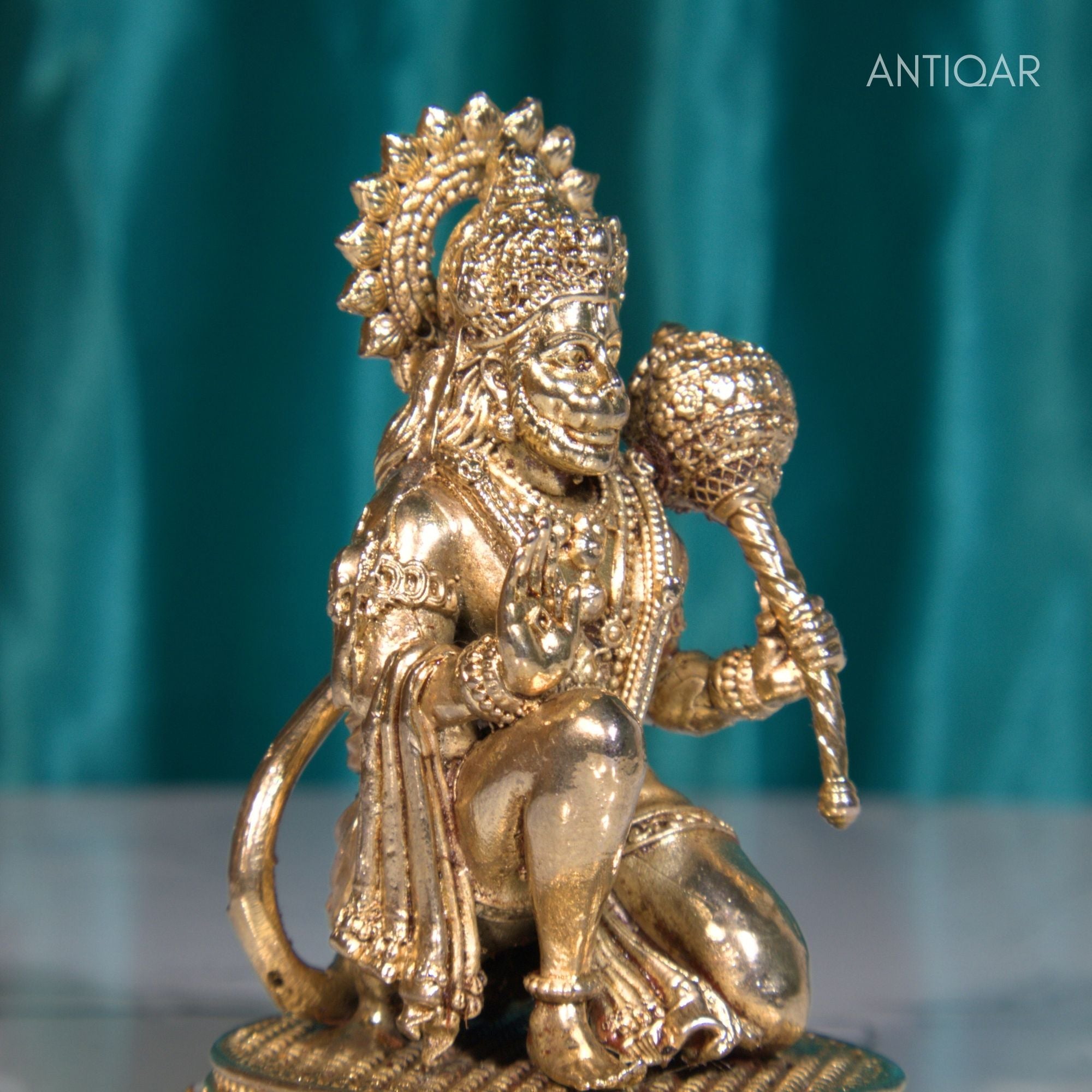 Brass Vintage Base Sitting Hanuman Ji Idol – 8cm | Antique Finish | Spiritual Idol for Temple, Home & Car Dashboard Decor