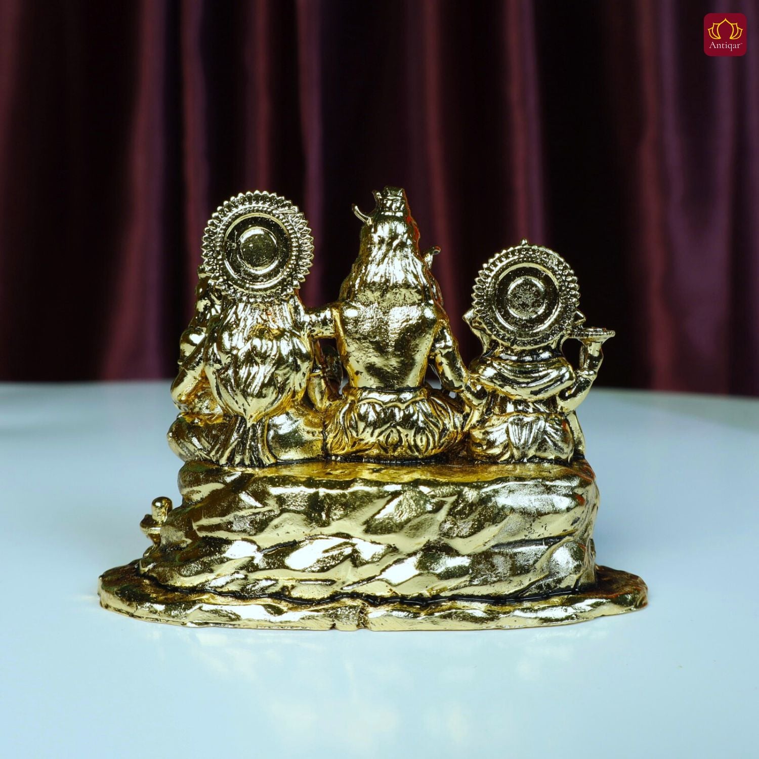 Brass Shiv Parivar Idol - 6.5cm | Golden Finish | Spiritual Idol for Temple & Home Decor