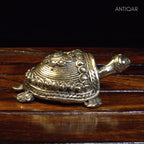 Dhokra Art Brass Turtle – 3 cm | Golden Antique Finish | Tribal Handcrafted Showpiece for Temple, Home & Table Decor