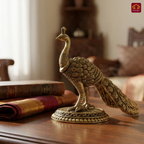 Brass Peacock Showpiece – 8 cm | Antique Finish | Handcrafted Decor for Temple, Table & Home