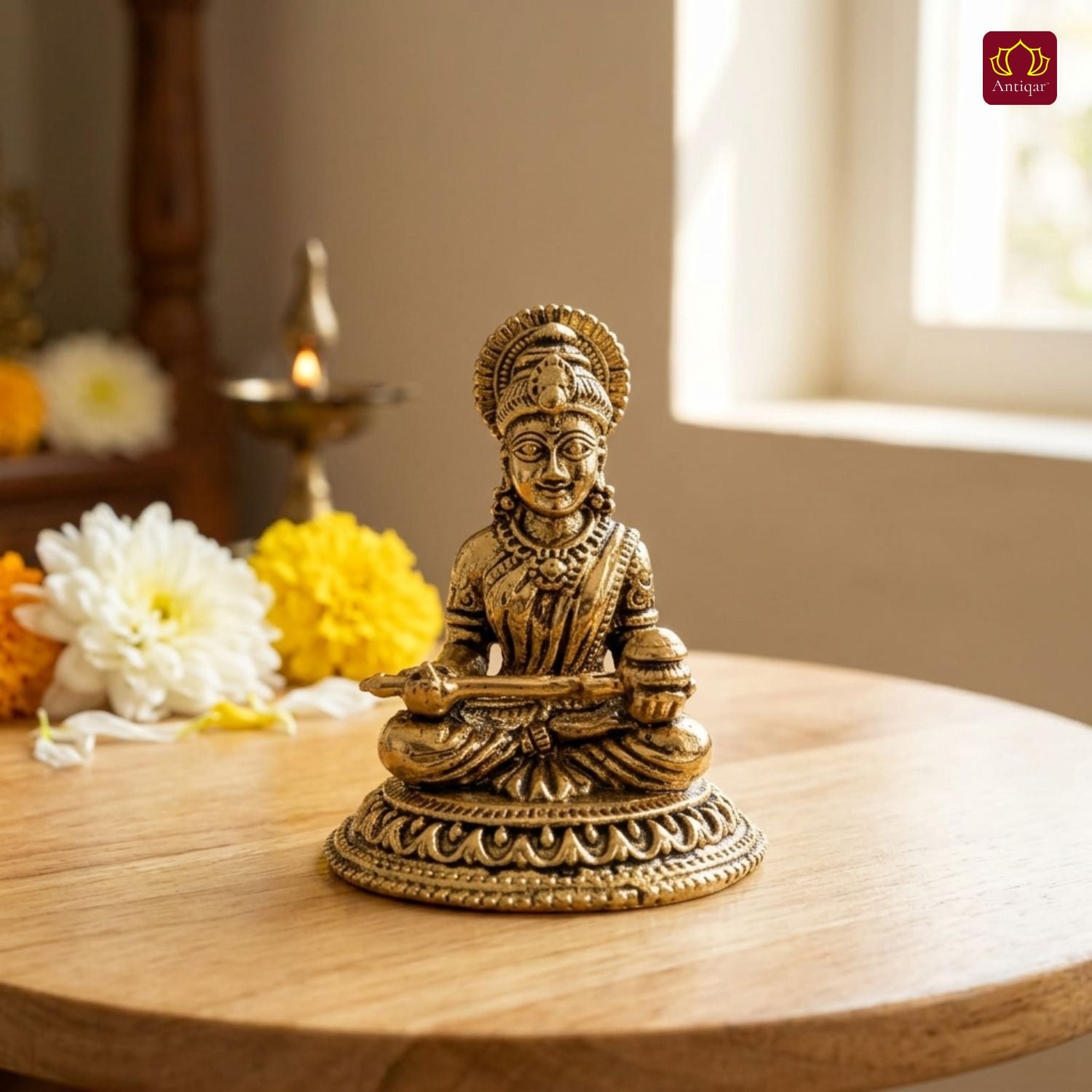 Brass Annapurna Devi Idol - 6.5cm | Golden Finish | Spiritual Idol for Temple & Home Decor