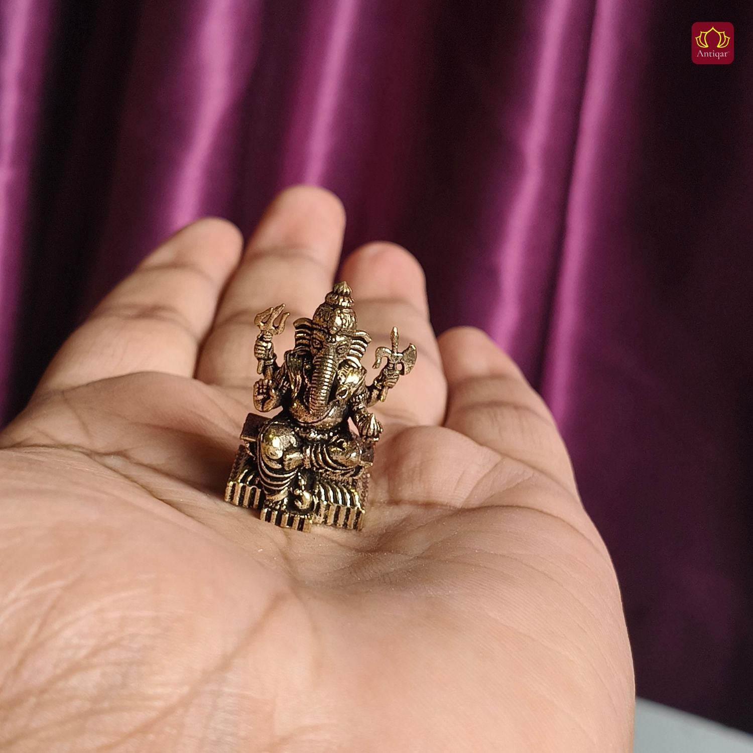 Brass Miniature Ganesh Ji Idol - 3cm | Antique Finish | Spritual use for Home, Temple & Car Dashboard Decor
