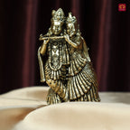 Brass Designer Radhakrishna Idol - 12cm | Antique Finish | Spiritual Idol for Temple & Home Decor
