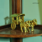 Brass Bullock Cart Showpiece – 11 cm | Antique Golden Finish | Handcrafted Home & Table Decor Figurine