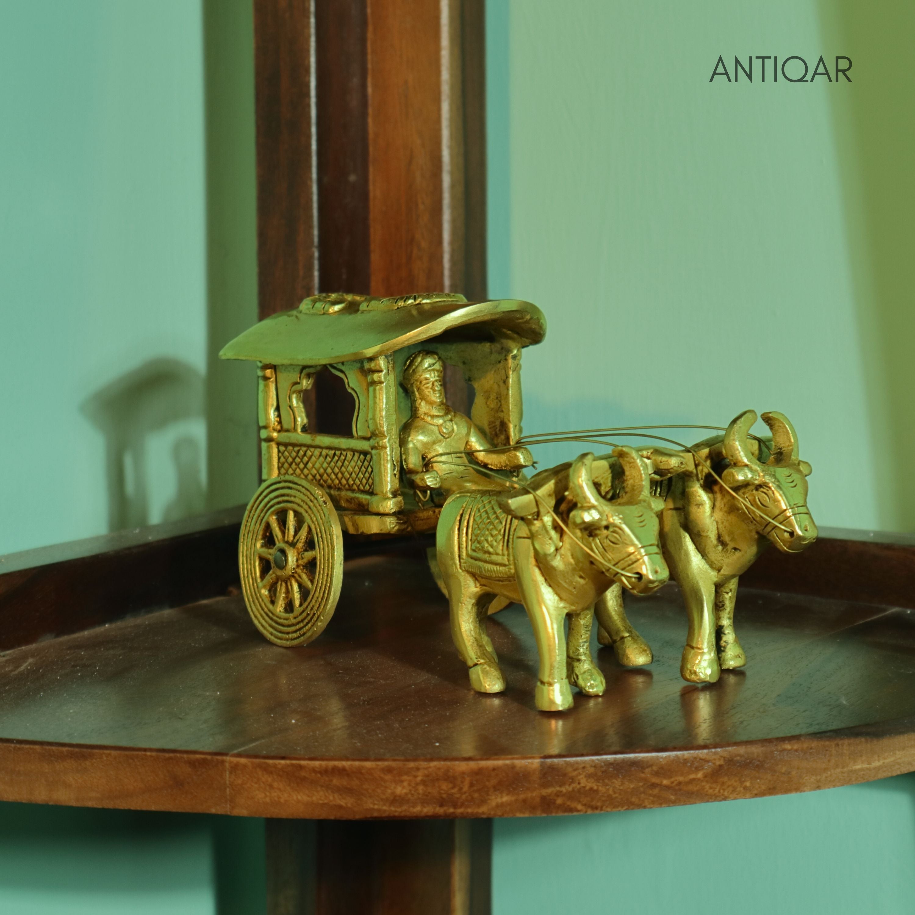 Brass Bullock Cart Showpiece – 11 cm | Antique Golden Finish | Handcrafted Home & Table Decor Figurine