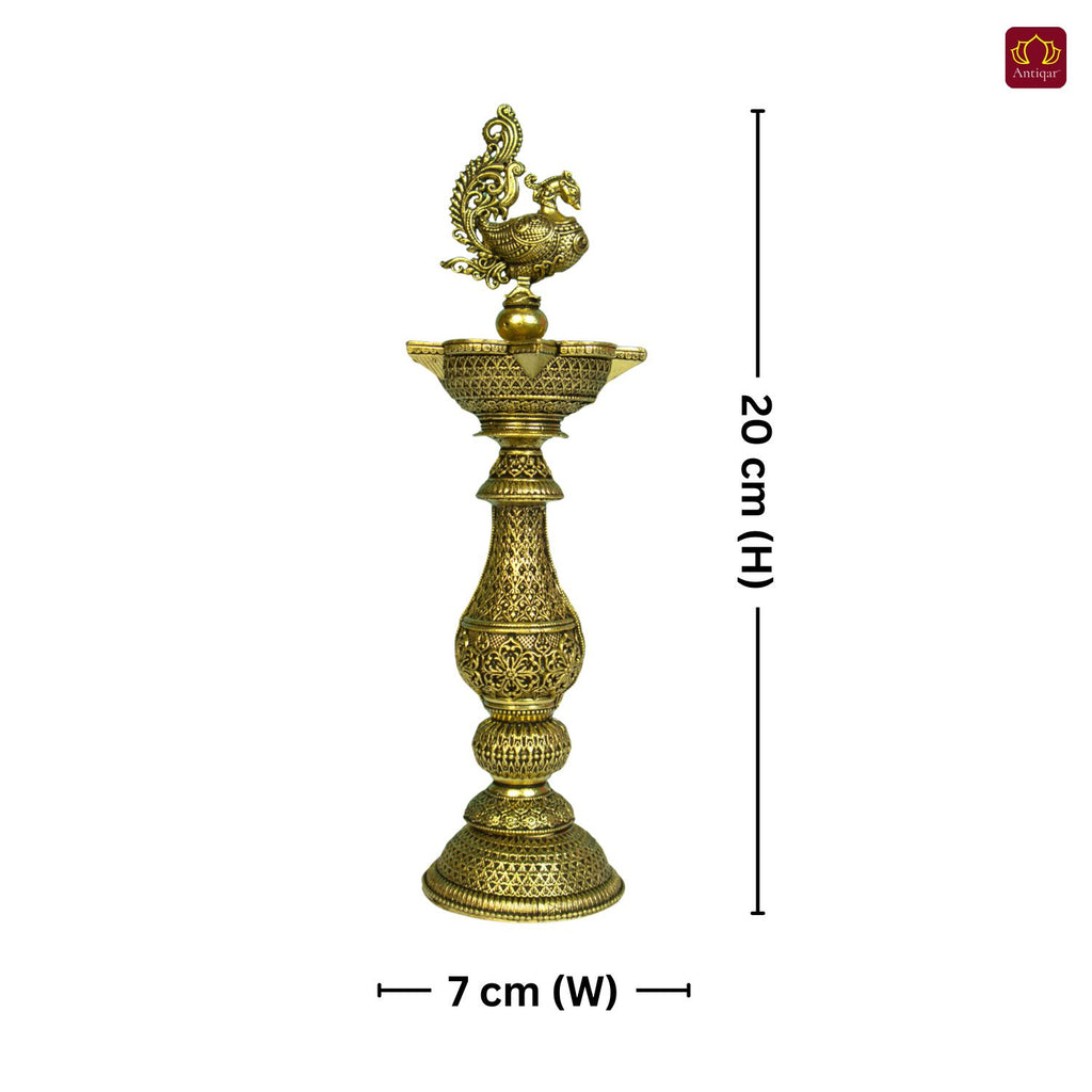 Brass Peacock Oil Lamp –20 cm | Antique Finish | Handcrafted Decor for Temple, Table & Home