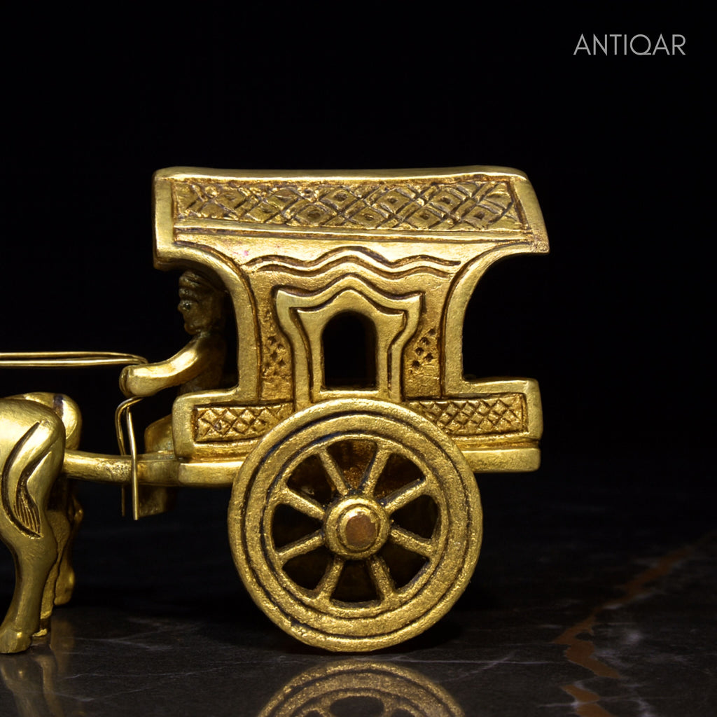 Brass Decorative Jharokha Bullock Cart Showpiece -7cm | Antique Golden Finish | Handicraft Decorative Showpiece for Home, Table & Office Decor