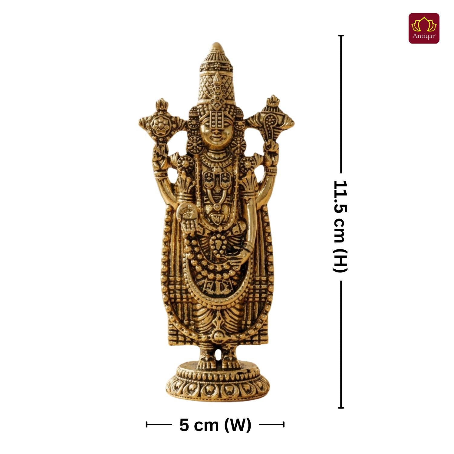 Brass Tirupathi Balaji Idol -11.5cm | Golden Finish | Handcrafted Idol for Temple, Home & Car Dashboard