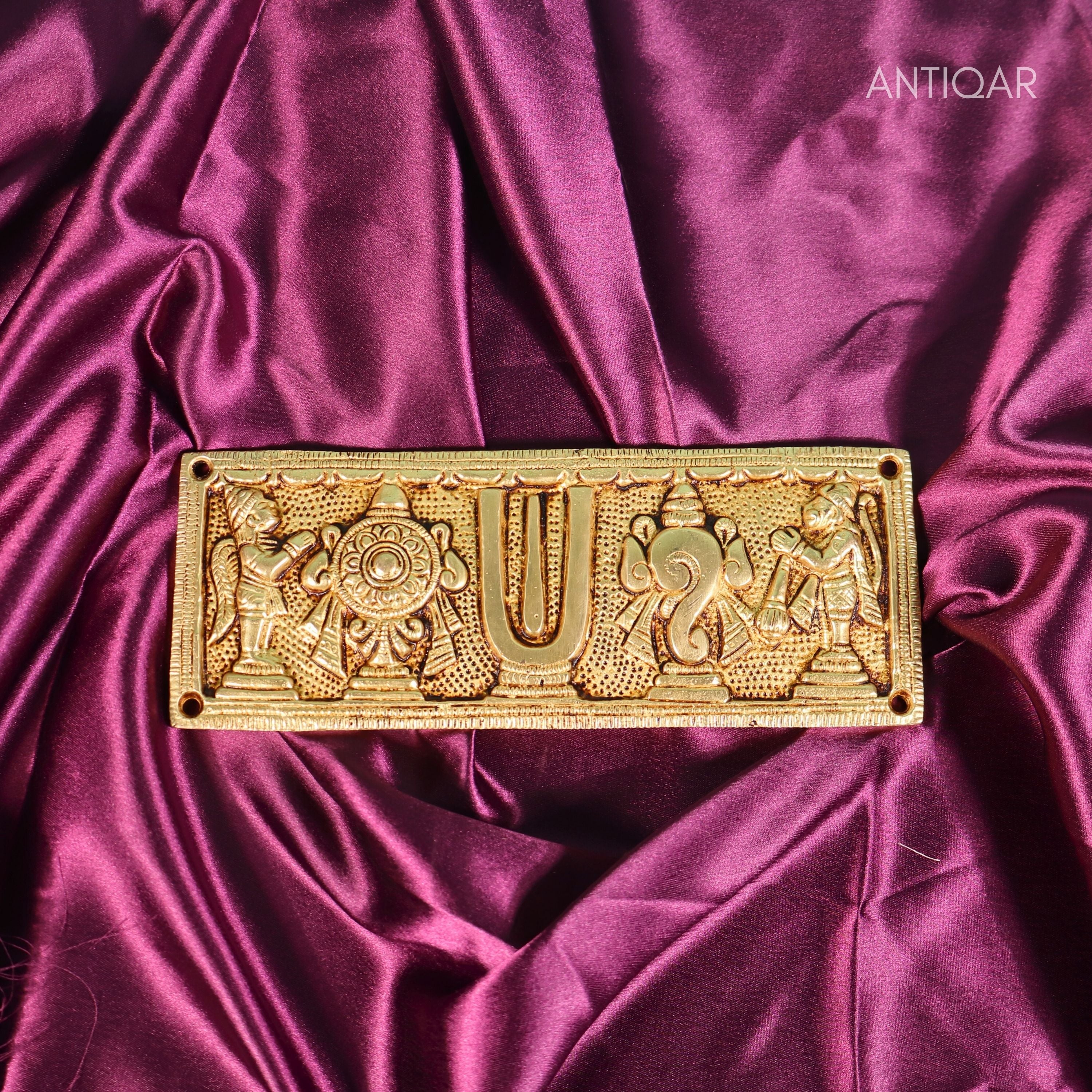 Brass Shankh Chakra Wall Plate – 8 cm | Antique Golden Finish | Handcrafted Spiritual Decor for Temple, Door, Wall & Home
