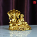 Brass Lakshmi Narayan Idol - 5cm  | Antique Golden Finish | Spiritual Idol for Temple, Home & Car Dashboard Decor