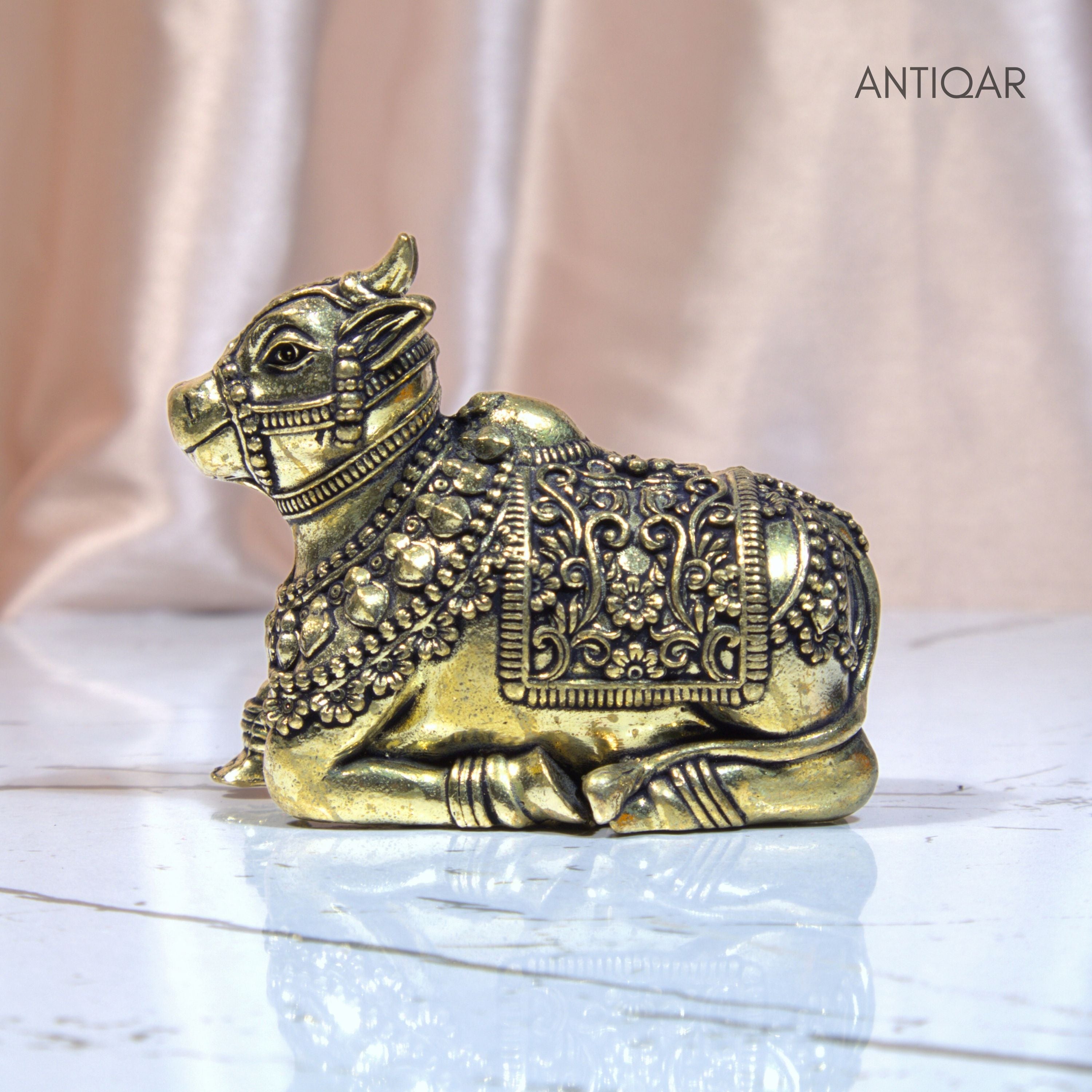 Brass Nandi Figurine - 4.5cm | Antique Finish | Spritual use for Home, Temple & Car Dashboard Decor