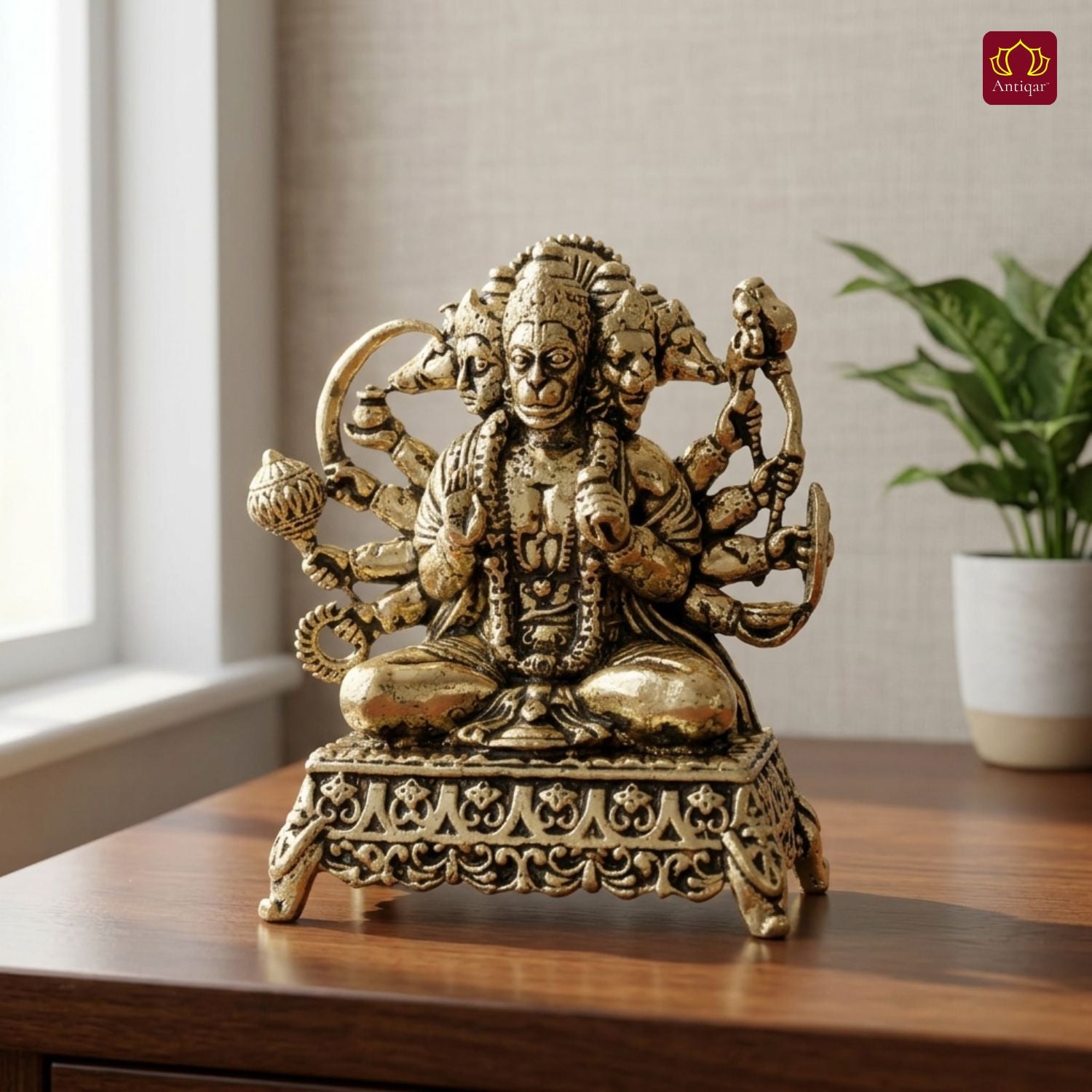 Brass Panchmukhi Hanuman Idol -4.5cm | Golden Finish | Spritual use for Home, Temple & Car Dashboard Decor